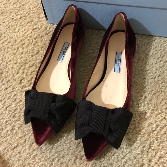 prada red velvet shoes